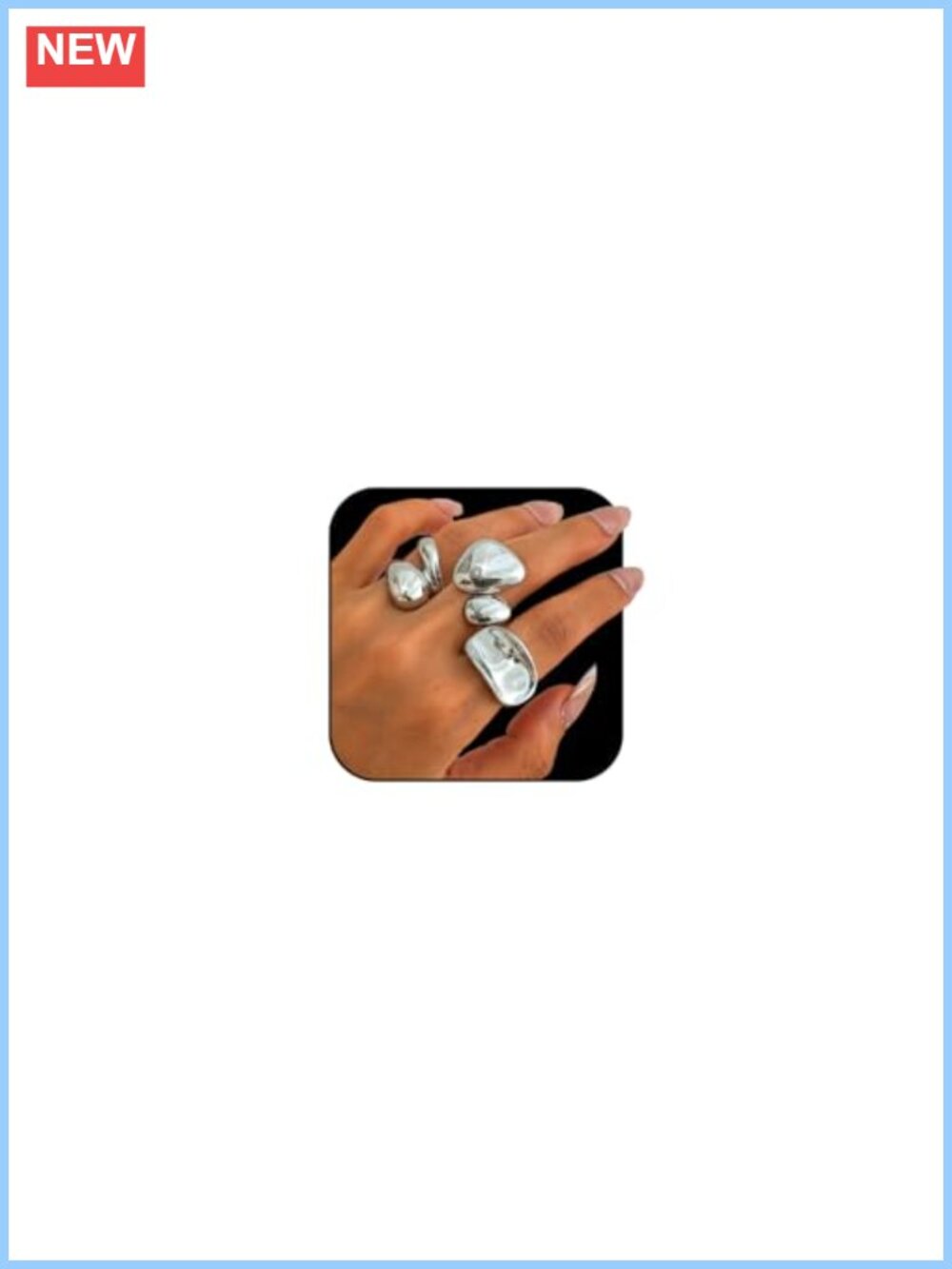 Chunky Stainless Steel Adjustable Stacking Rings Set Statement Jewelry - Picture 1 of 5